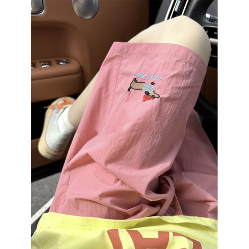 藏青色尼龍休閒短褲男款夏季外穿臘腸小狗刺綉褲子冰絲速乾五分褲