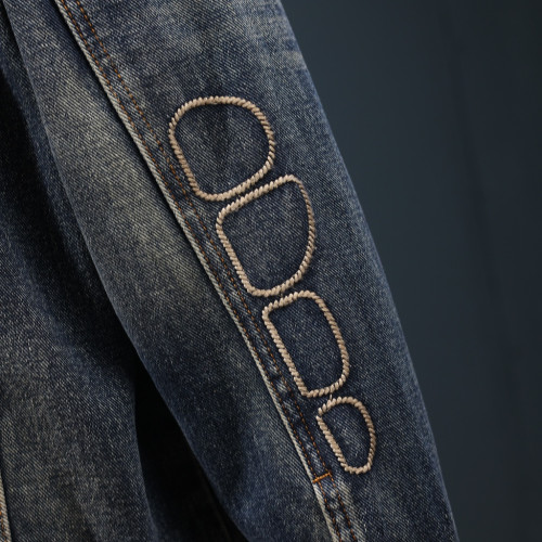 春秋2026新款歐美街頭牛仔外套男繙領休閒夾克男裝刺綉痞帥上衣服