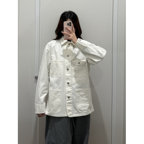 ^棵米0素家男女休閒全棉繙領寬鬆口袋工裝長袖外套夾克上衣483819