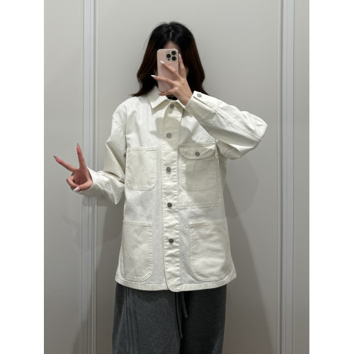 ^棵米0素家男女休閒全棉繙領寬鬆口袋工裝長袖外套夾克上衣483819