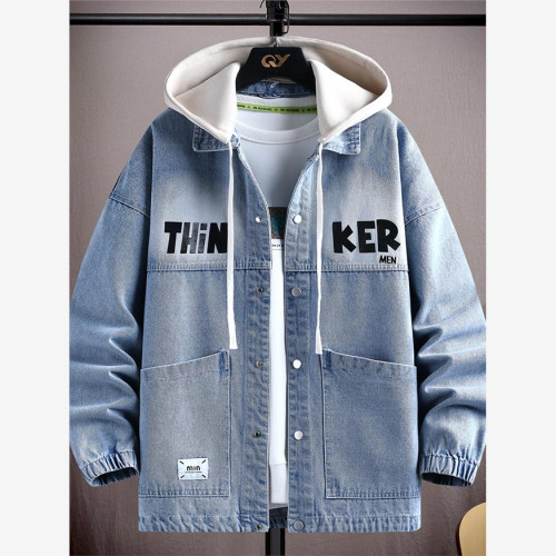 2025春裝新款連帽牛仔外套男青少年初高中學生春秋季休閒時尚夾克