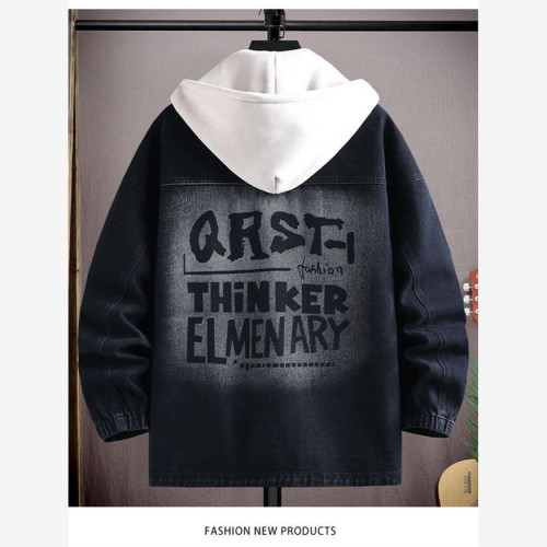 2025春裝新款連帽牛仔外套男青少年初高中學生春秋季休閒時尚夾克