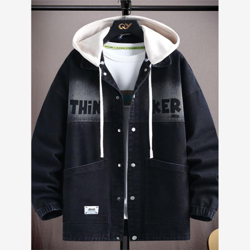 2025春裝新款連帽牛仔外套男青少年初高中學生春秋季休閒時尚夾克