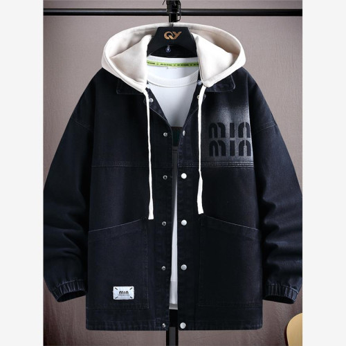 2025春裝新款連帽牛仔外套男青少年初高中學生春秋季休閒時尚夾克