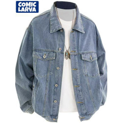 美式復古做舊水洗牛仔外套男春秋季寬鬆工裝高街黃泥潮流百搭夾克