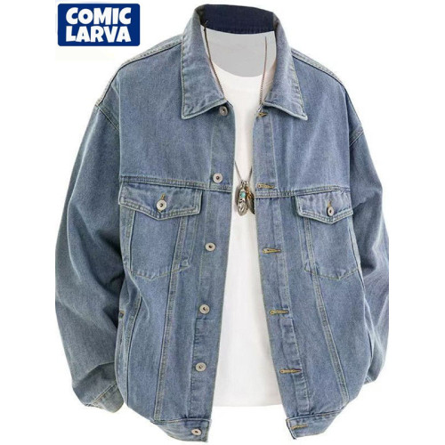 美式復古做舊水洗牛仔外套男春秋季寬鬆工裝高街黃泥潮流百搭夾克