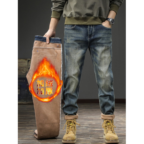 冬季加絨加厚2025新款高級男士牛仔褲修身彈力男款小腳褲秋冬褲子