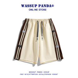 WASSUP PANDA美式撞色條紋運動短褲男夏季潮牌薄款寬鬆休閒五分褲