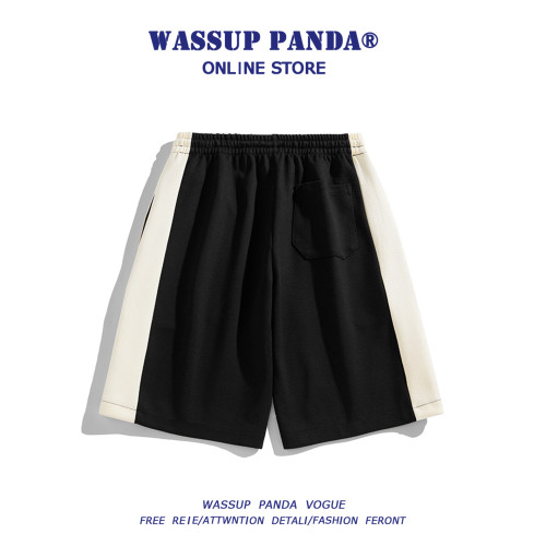 WASSUP PANDA美式撞色條紋運動短褲男夏季潮牌薄款寬鬆休閒五分褲