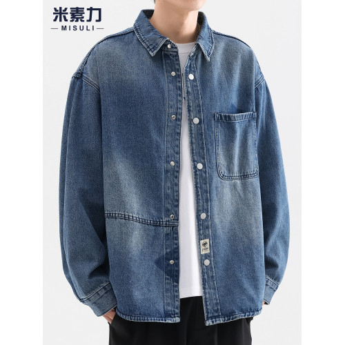 牛仔襯衫男長袖高級感重磅水洗復古2025新款日系潮牌襯衣夾克外套