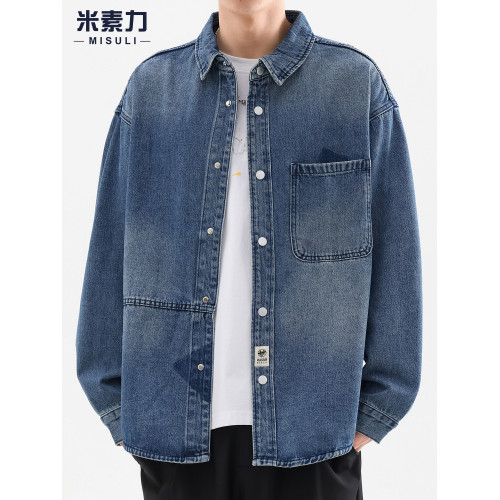 牛仔襯衫男長袖高級感重磅水洗復古2025新款日系潮牌襯衣夾克外套