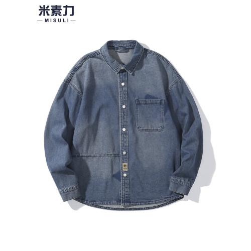 牛仔襯衫男長袖高級感重磅水洗復古2025新款日系潮牌襯衣夾克外套