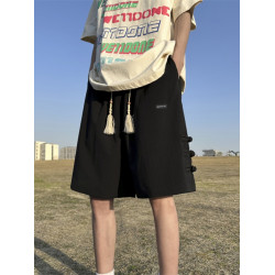 新中式國風軍綠色盤釦短褲男士夏季薄款冰絲國潮五分褲子休閒大碼