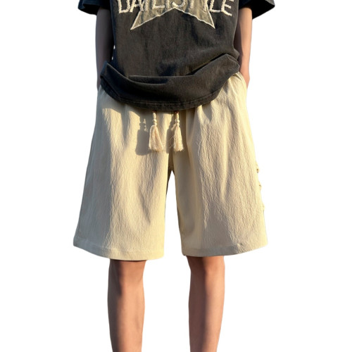 新中式國風軍綠色盤釦短褲男士夏季薄款冰絲國潮五分褲子休閒大碼