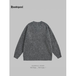 HAODIPAUL美式潮牌V領軟糯馬海毛氛圍感百搭套頭毛衣針織衫男女