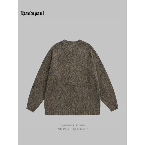 HAODIPAUL美式潮牌V領軟糯馬海毛氛圍感百搭套頭毛衣針織衫男女