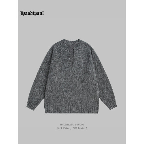 HAODIPAUL美式潮牌V領軟糯馬海毛氛圍感百搭套頭毛衣針織衫男女
