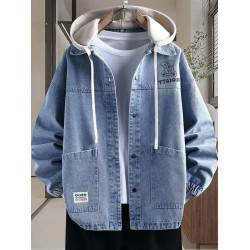 2025秋冬季加絨加厚牛仔外套男孩學生新款潮流夾克連帽上衣服男裝