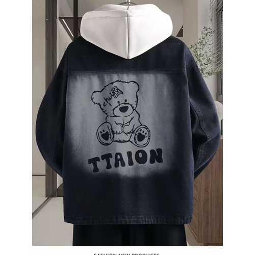 2025秋冬季加絨加厚牛仔外套男孩學生新款潮流夾克連帽上衣服男裝