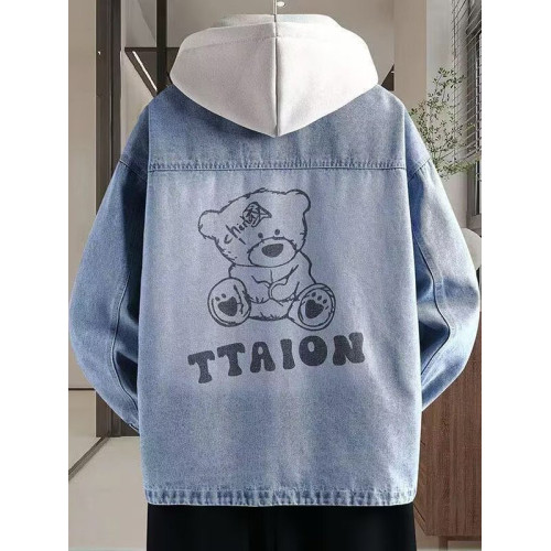 2025秋冬季加絨加厚牛仔外套男孩學生新款潮流夾克連帽上衣服男裝