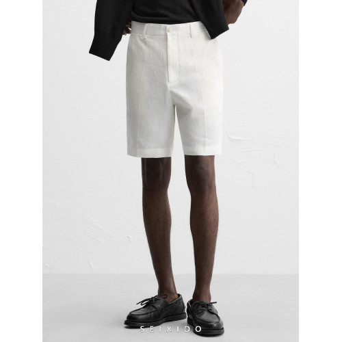 櫃319！夏季新款男裝多色選寬鬆舒適簡約亞麻百搭休閒短褲5070010