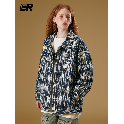 ER滿印提花牛仔夾克男2026秋季潮牌重工美式復古情侶裝外套