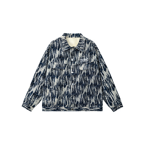 ER滿印提花牛仔夾克男2026秋季潮牌重工美式復古情侶裝外套