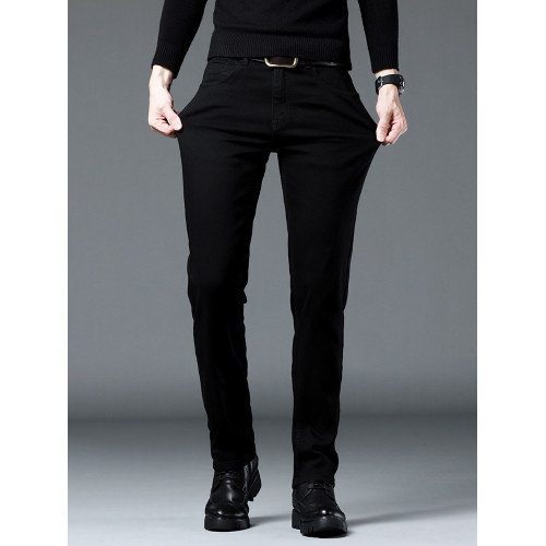 純黑色加長版牛仔褲男加絨190高個子110修身直筒115超長腿褲子120