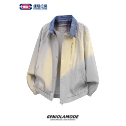 GENIOLAMODE牛仔繙領飛行夾克外套男士秋季新款寬鬆休閒大碼上衣