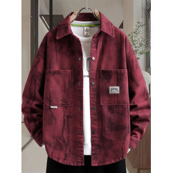 秋季新款牛仔外套男繙領港風寬鬆青年學生時尚休閒百搭紥染夾克潮