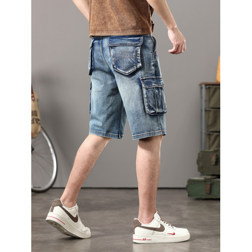 2025美式微彈工裝短褲男士夏季潮牌寬鬆大碼中褲多口袋牛仔五分褲