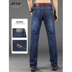 吉普官方加絨牛仔褲男士秋冬季新款直筒寬鬆加厚爸爸休閒褲子男裝