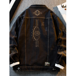 HPCP歐美風重工刺綉牛仔外套男春秋潮牌痞帥男士繙領休閒夾克衣服