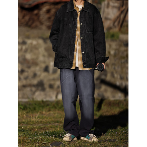 Nobodyknows日系黑色水洗復古工裝寬鬆牛仔夾克男女休閒百搭外套