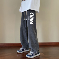 新款牛仔褲男加絨秋冬季青少年高街潮流寬鬆直筒痞帥休閒牛仔長褲