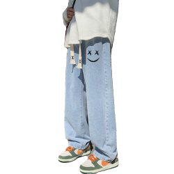 新款牛仔褲男春秋夏款青少年高街潮流寬鬆直筒痞帥休閒牛仔長褲男