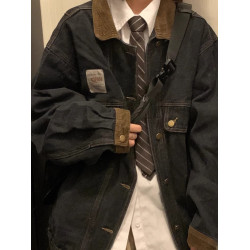 復古拼接少年感牛仔外套男女春秋季中性風寬鬆痞帥百搭夾克牛仔衣