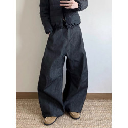 美式復古低襠打褶原牛低襠彎刀廓形牛仔褲男雙側縫結搆線休閒長褲