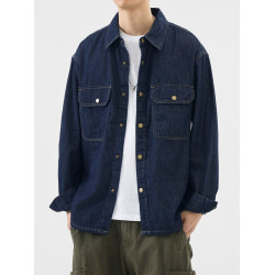 hansca復古明線原色牛仔襯衫男2025年秋季新款寬鬆痞帥襯衣外套男