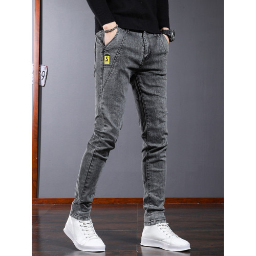 男生白色牛仔褲男款破洞2026新款休閒褲子男春夏薄款修身小腳彈力