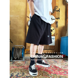 核爆炸寬鬆濶腿黑色西海岸奇卡諾全棉松緊腰大碼針織六分休閒短褲