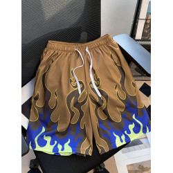 美式不過膝籃球褲男百搭潮牌火焰短褲休閒寬鬆透氣運動速乾訓練褲