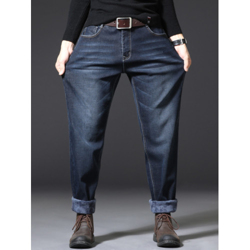 冬季大碼男士加絨加厚牛仔褲寬鬆直筒保暖加肥加大肥佬胖子長褲子