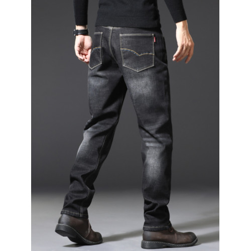 冬季大碼男士加絨加厚牛仔褲寬鬆直筒保暖加肥加大肥佬胖子長褲子