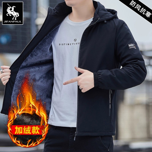男士棉衣秋冬季新款加絨保暖可拆卸帽寬鬆外套時尚潮流百搭男夾克