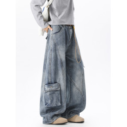 工裝牛仔褲男春季2026新款美式復古水洗褲子潮牌痞帥青少年濶腿褲