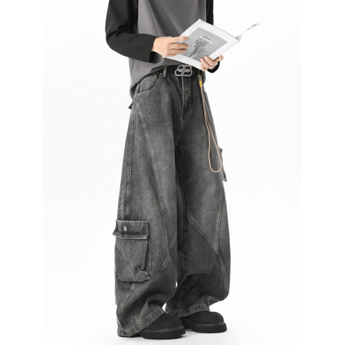 工裝牛仔褲男春季2026新款美式復古水洗褲子潮牌痞帥青少年濶腿褲