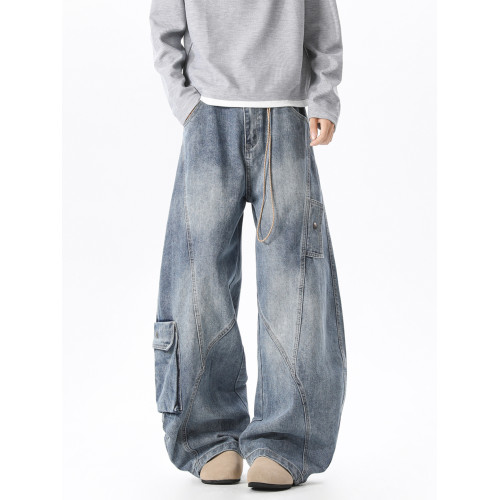 工裝牛仔褲男春季2026新款美式復古水洗褲子潮牌痞帥青少年濶腿褲