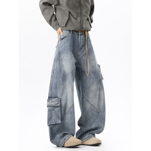 工裝牛仔褲男春季2026新款美式復古水洗褲子潮牌痞帥青少年濶腿褲