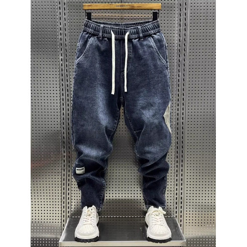 大碼300斤秋冬潮牌男士牛仔褲子水洗百搭彈力寬鬆小腳哈倫九分褲2